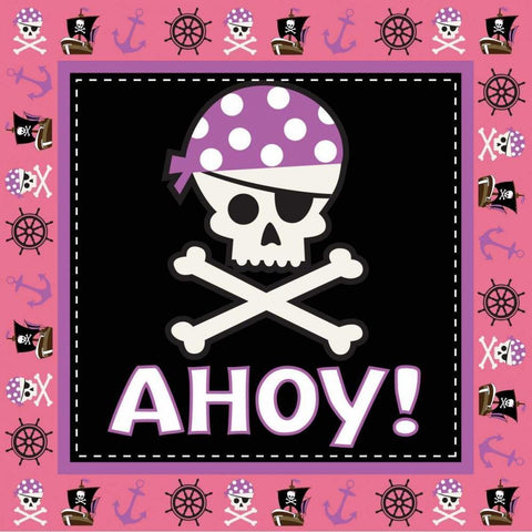 Ahoy Pirate Girl III Black Ornate Wood Framed Art Print with Double Matting by ND Art and Design