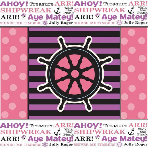 Ahoy Pirate Girl XI White Modern Wood Framed Art Print by ND Art and Design