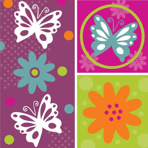 Butterflies and Blooms Lively XI White Modern Wood Framed Art Print with Double Matting by ND Art and Design