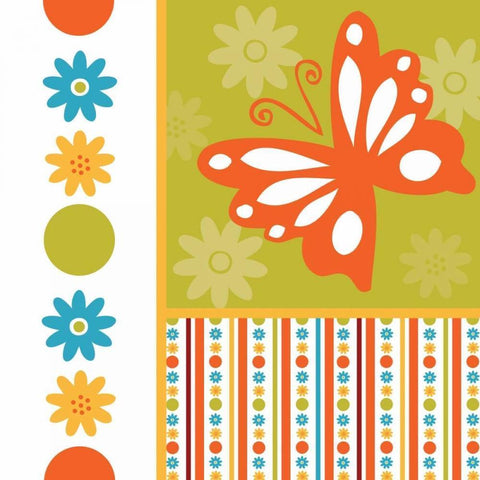 Butterflies and Blooms Playful VI White Modern Wood Framed Art Print with Double Matting by ND Art and Design