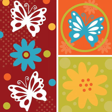 Butterflies and Blooms Playful XI White Modern Wood Framed Art Print with Double Matting by ND Art and Design