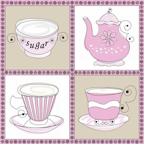 Tea Time II Black Modern Wood Framed Art Print by ND Art and Design