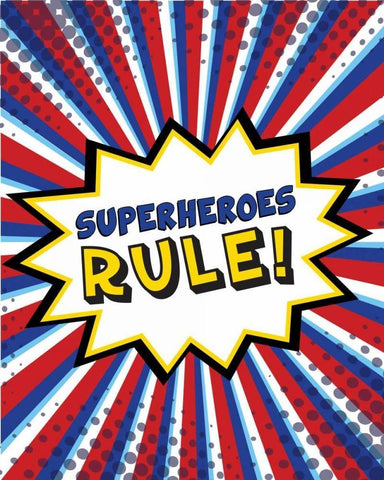 Superheroes Rule Black Ornate Wood Framed Art Print with Double Matting by ND Art and Design