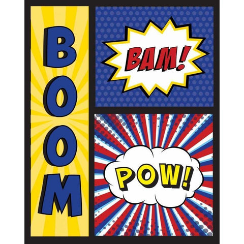 Boom! Bam! Pow! Black Modern Wood Framed Art Print with Double Matting by ND Art and Design