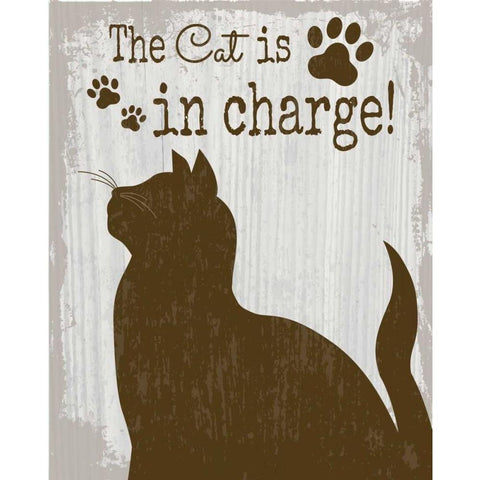 The Cat is in Charge Gold Ornate Wood Framed Art Print with Double Matting by ND Art and Design