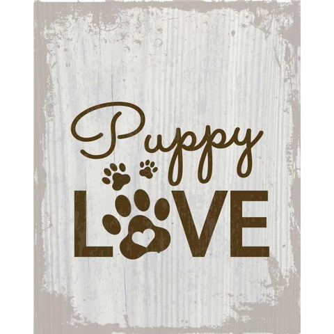 Puppy Love White Modern Wood Framed Art Print by ND Art and Design