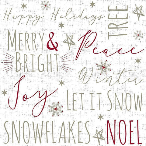 Merry and Bright Typography White Modern Wood Framed Art Print by ND Art and Design