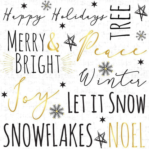 Merry and Bright Typography Black Ornate Wood Framed Art Print with Double Matting by ND Art and Design