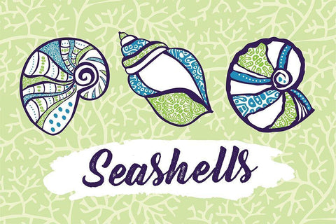 Seashells Black Ornate Wood Framed Art Print with Double Matting by ND Art and Design