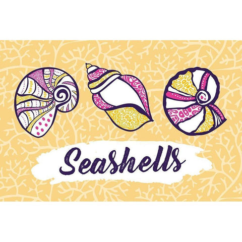 Seashells Black Modern Wood Framed Art Print by ND Art and Design