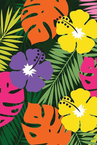 Tropical Floral Black Ornate Wood Framed Art Print with Double Matting by ND Art and Design