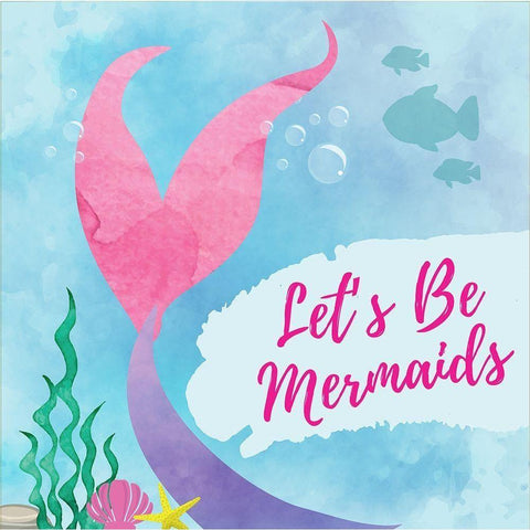 Be Mermaids White Modern Wood Framed Art Print by ND Art and Design