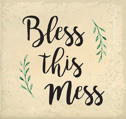 Bless This Mess Black Ornate Wood Framed Art Print with Double Matting by ND Art and Design