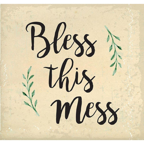 Bless This Mess Gold Ornate Wood Framed Art Print with Double Matting by ND Art and Design