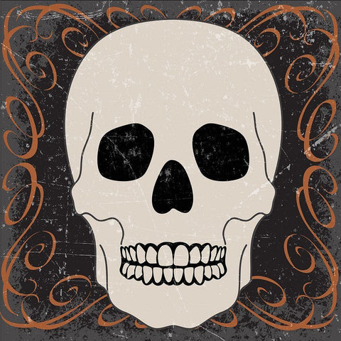 Skull Black Ornate Wood Framed Art Print with Double Matting by ND Art and Design