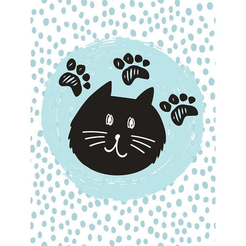 Geometric Cat Black Modern Wood Framed Art Print with Double Matting by ND Art and Design