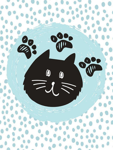 Geometric Cat Black Ornate Wood Framed Art Print with Double Matting by ND Art and Design