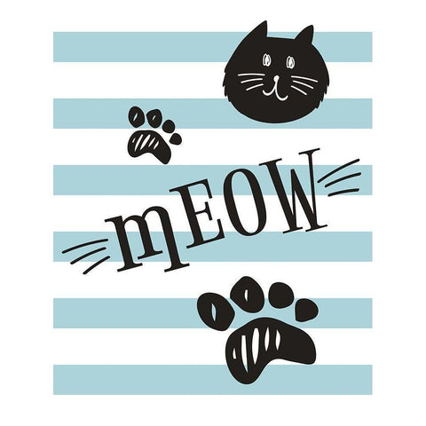 Geometric Cat Meow Black Modern Wood Framed Art Print with Double Matting by ND Art and Design