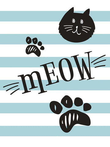 Geometric Cat Meow White Modern Wood Framed Art Print with Double Matting by ND Art and Design