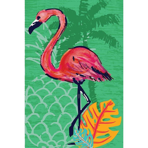 Tropical Flamingo Gold Ornate Wood Framed Art Print with Double Matting by ND Art and Design