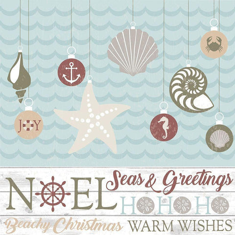 Coastal Christmas Shells White Modern Wood Framed Art Print with Double Matting by ND Art and Design