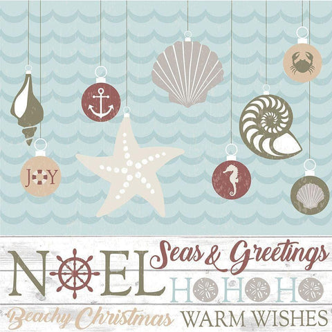 Coastal Christmas Shells Black Modern Wood Framed Art Print by ND Art and Design