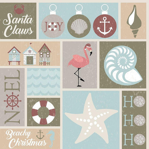 Coastal Christmas Collage Black Modern Wood Framed Art Print by ND Art and Design