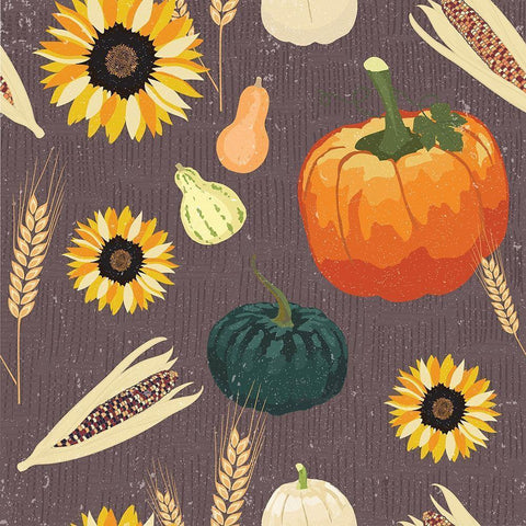 Autumn Harvest Pattern White Modern Wood Framed Art Print by ND Art and Design