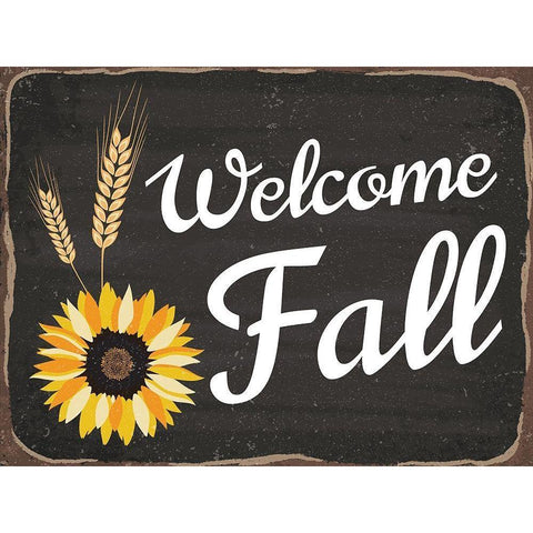 Welcome Fall Black Modern Wood Framed Art Print by ND Art and Design