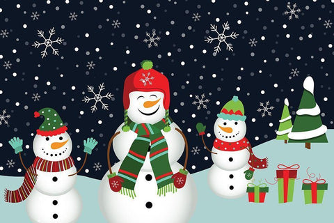 Snowman Family White Modern Wood Framed Art Print with Double Matting by ND Art