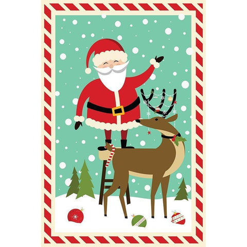 Santa and Reindeer White Modern Wood Framed Art Print by ND Art