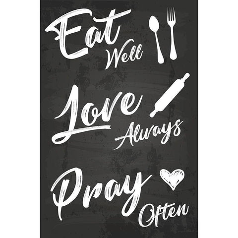 Eat Well Black Modern Wood Framed Art Print by ND Art