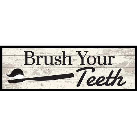 Brush Your Teeth Black Modern Wood Framed Art Print with Double Matting by ND Art