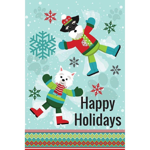 Winter Pet Happy Holidays White Modern Wood Framed Art Print by ND Art