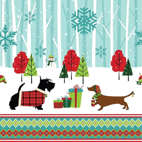 Winter Pet Scene Black Modern Wood Framed Art Print by ND Art