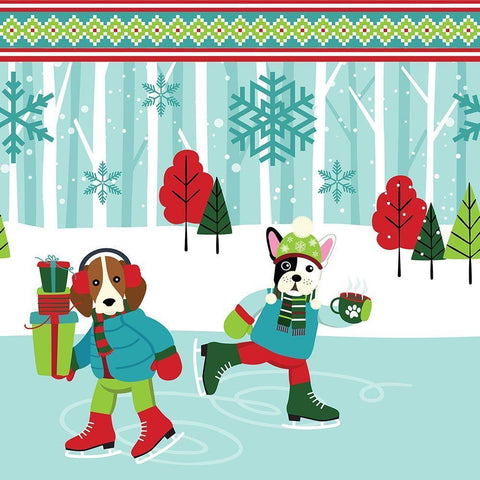 Winter Pet Ice Skating White Modern Wood Framed Art Print with Double Matting by ND Art