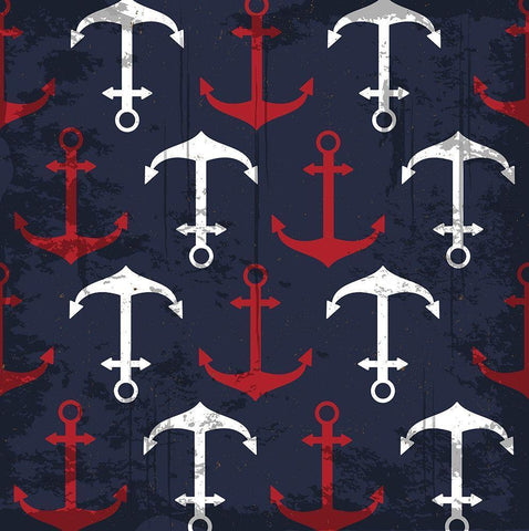 Anchor Pattern White Modern Wood Framed Art Print with Double Matting by ND Art