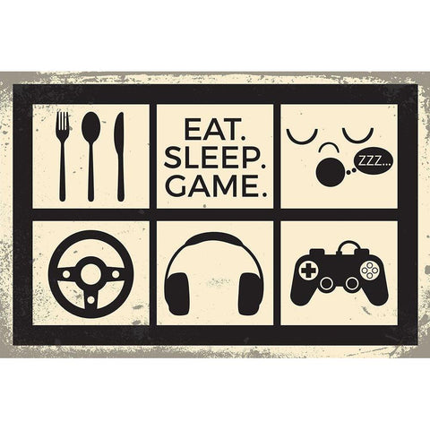 Eat Sleep Game White Modern Wood Framed Art Print by ND Art