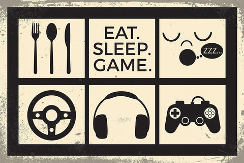 Eat Sleep Game Black Ornate Wood Framed Art Print with Double Matting by ND Art