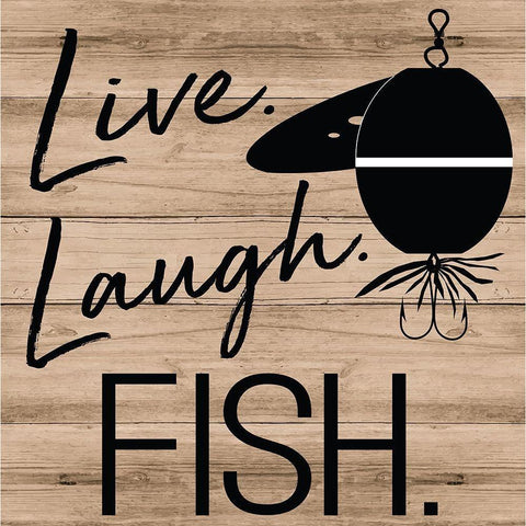 Live Laugh Fish Black Modern Wood Framed Art Print with Double Matting by ND Art