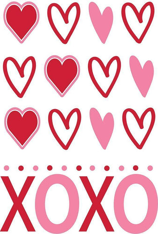 Hearts XoXo White Modern Wood Framed Art Print with Double Matting by ND Art