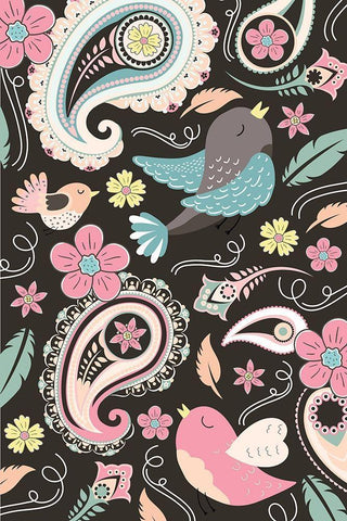 Birds Pattern Black Ornate Wood Framed Art Print with Double Matting by ND Art