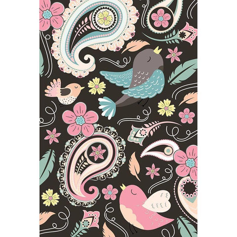 Birds Pattern Gold Ornate Wood Framed Art Print with Double Matting by ND Art