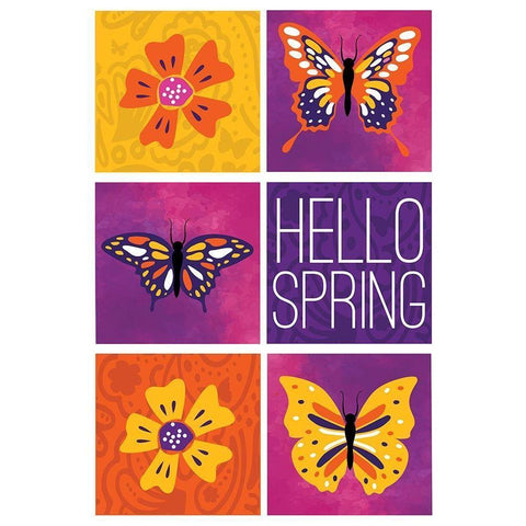 Hello Spring White Modern Wood Framed Art Print by ND Art