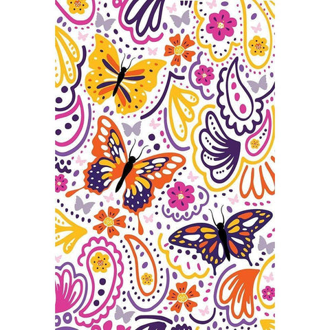 Butterfly Pattern Gold Ornate Wood Framed Art Print with Double Matting by ND Art