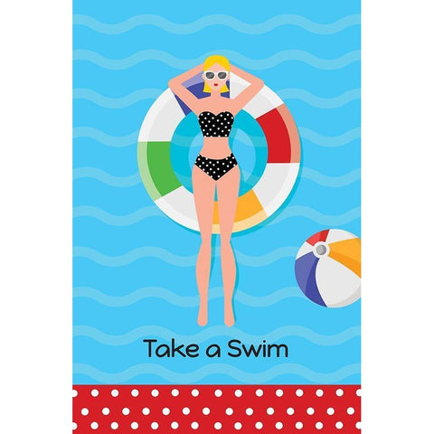 Take a Swim White Modern Wood Framed Art Print by ND Art