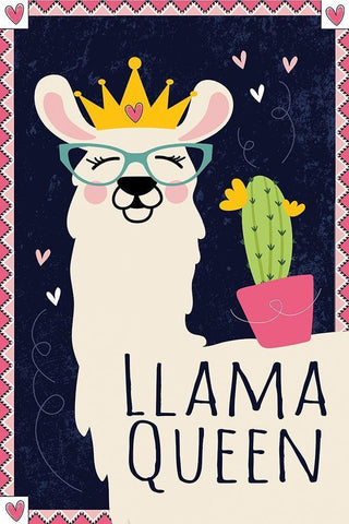 Llama Queen White Modern Wood Framed Art Print with Double Matting by ND Art