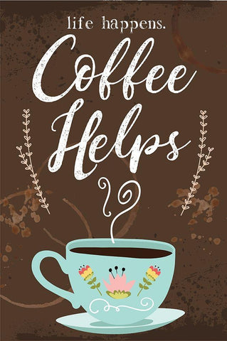 Coffee Helps Black Ornate Wood Framed Art Print with Double Matting by ND Art