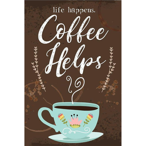 Coffee Helps Black Modern Wood Framed Art Print by ND Art