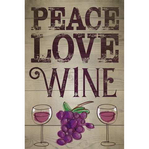 Peace, Love, Wine Black Modern Wood Framed Art Print with Double Matting by ND Art